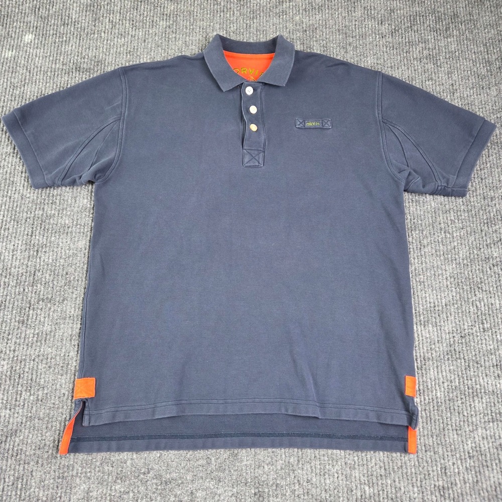 ORVIS Mens Navy Blue Short Sleeve Polo Shirt Embroidered Fly Fishing Logo Size M